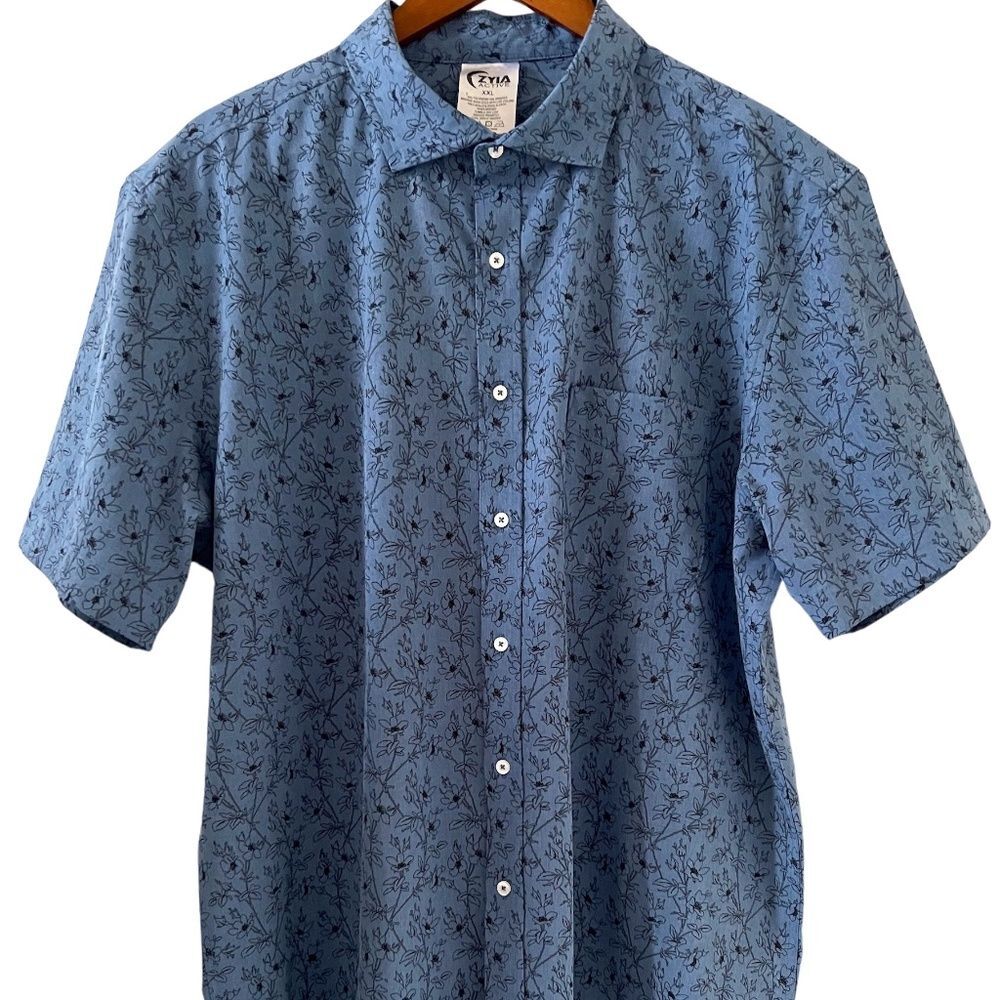 Zyia Active Men's Button Front Floral Short Sleeve Travelers Shirt Size XXL